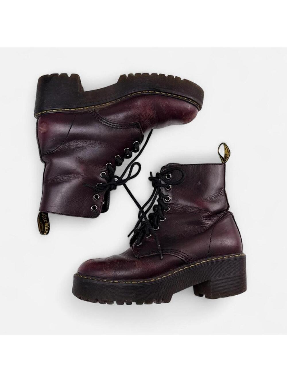 Dr. Martens Cherry Red Platform Lace Up Boots in Burgundy